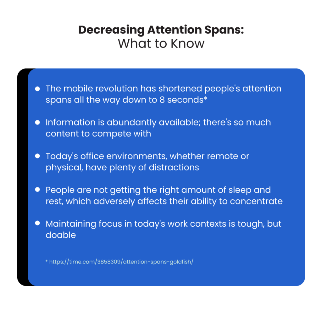 decreasing attention spans: what to know (things that may contribute to people's trouble focusing at work)